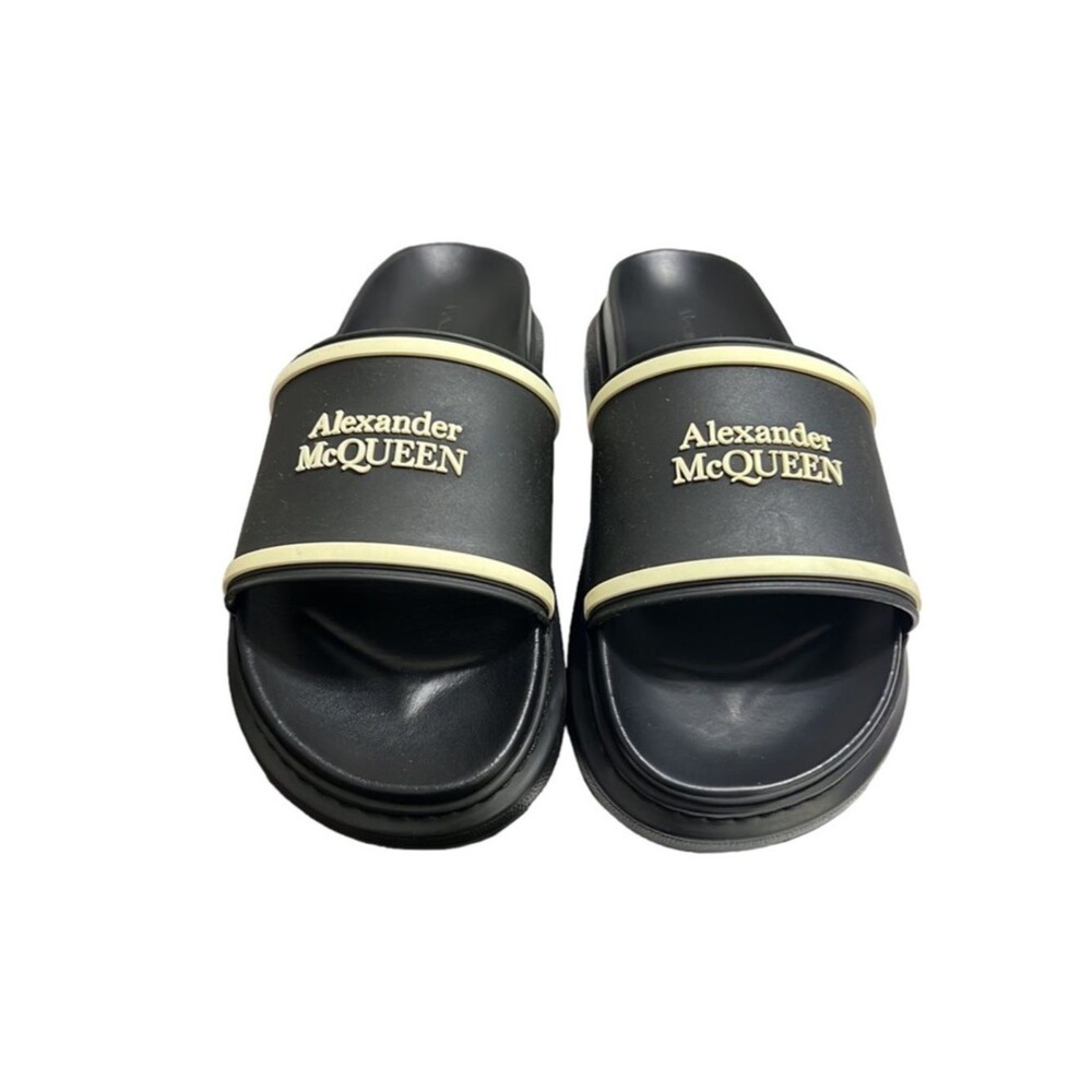 Alexander McQueen Black Oversized Hybrid Signature Slide Sandals Size 41D